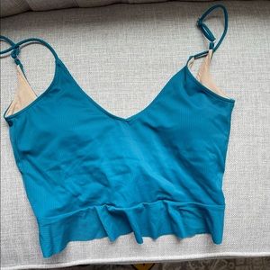 Kortni Jeane Ribbed teal scoop back top size L